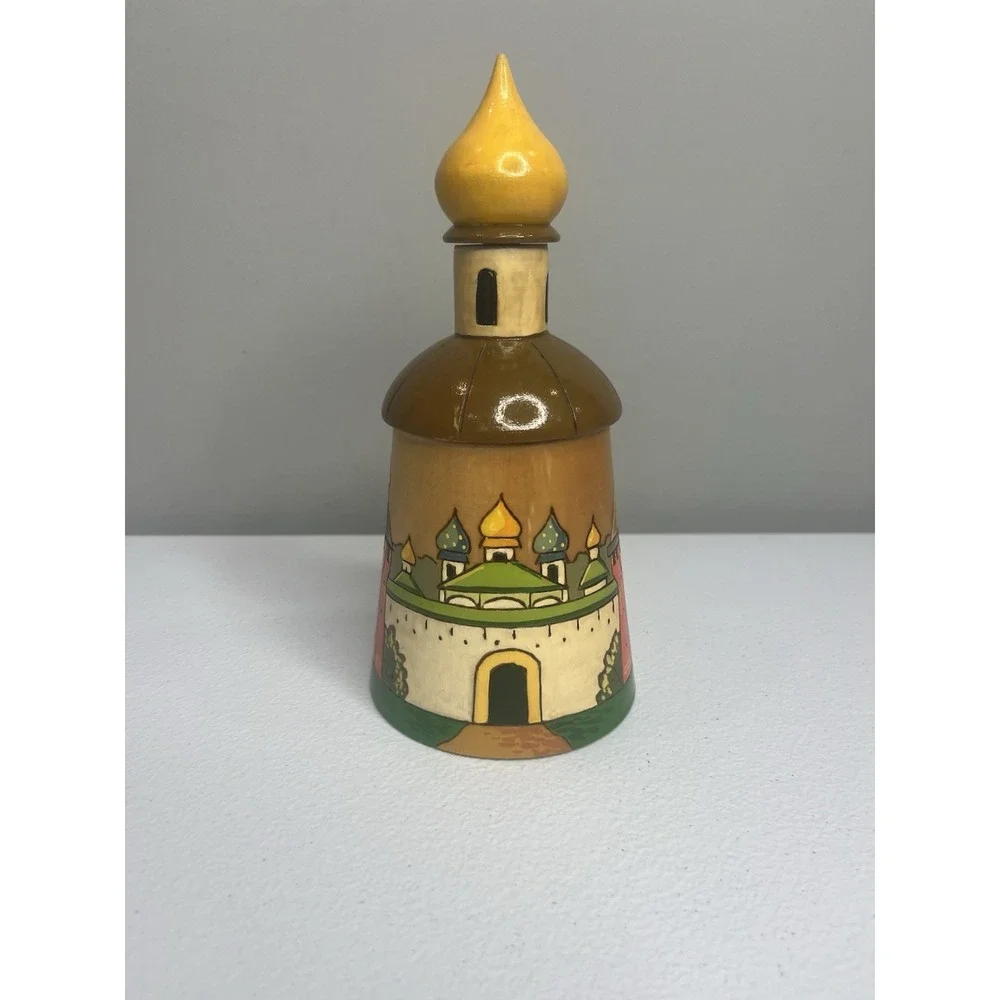 Vtg Russian Treasure Box Canister Jar Hand Carved Wooden Lidded Made‎ In USSR
